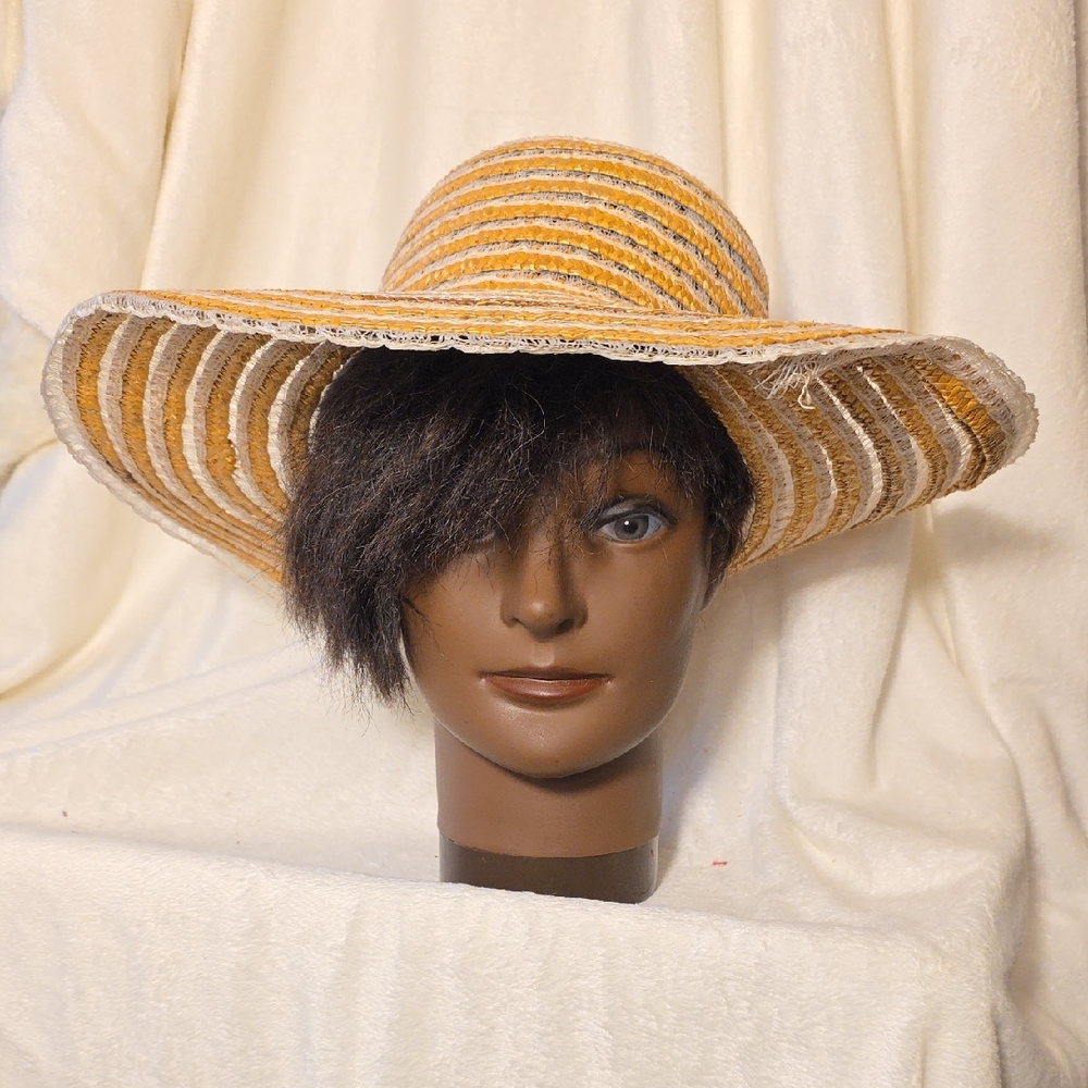 Source Unknown Tan and White Striped Hat